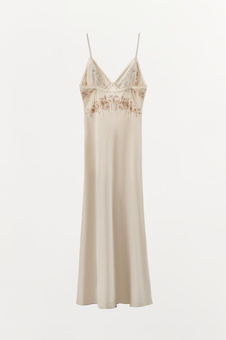 EMBROIDERED BEADED SLIP DRESS