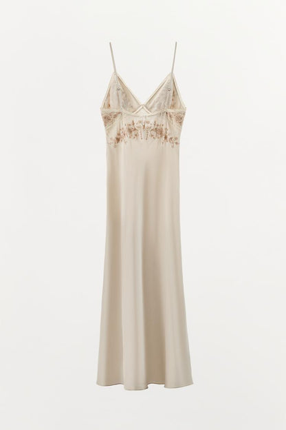 EMBROIDERED BEADED SLIP DRESS