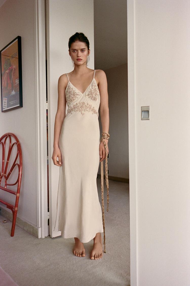 EMBROIDERED BEADED SLIP DRESS