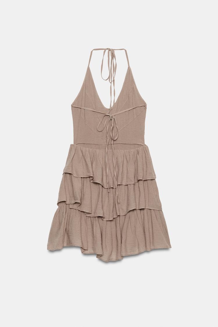 CHIFFON HALTERNECK DRESS WITH RUFFLES