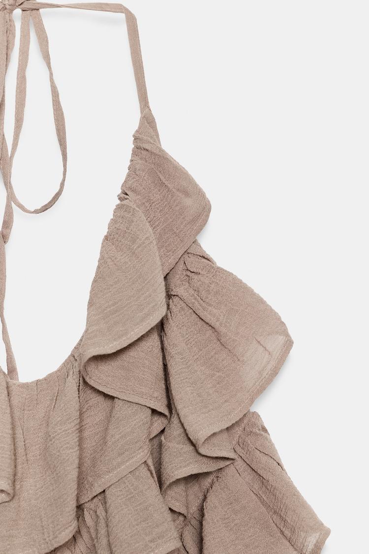 CHIFFON HALTERNECK DRESS WITH RUFFLES