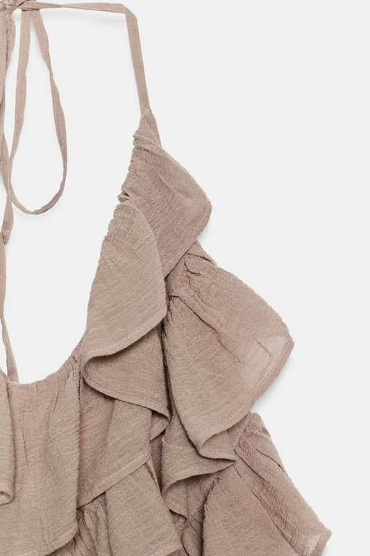 CHIFFON HALTERNECK DRESS WITH RUFFLES