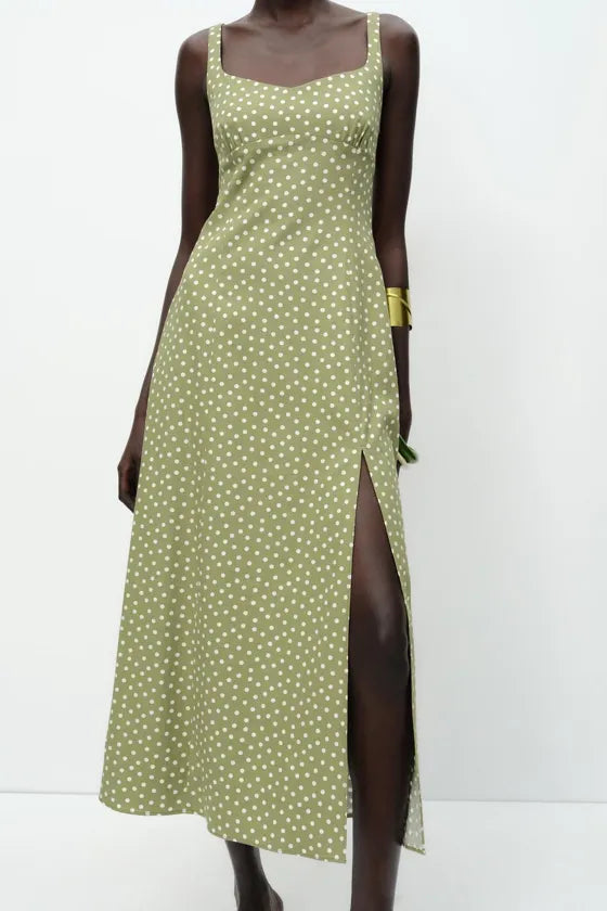 POLKA DOT LINEN MIDI DRESS