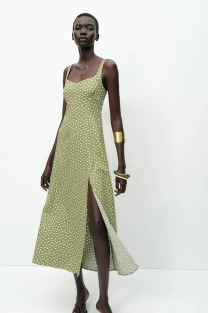 POLKA DOT LINEN MIDI DRESS