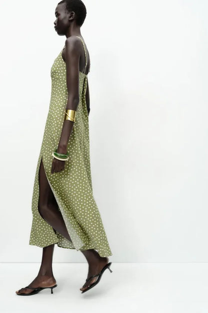 POLKA DOT LINEN MIDI DRESS