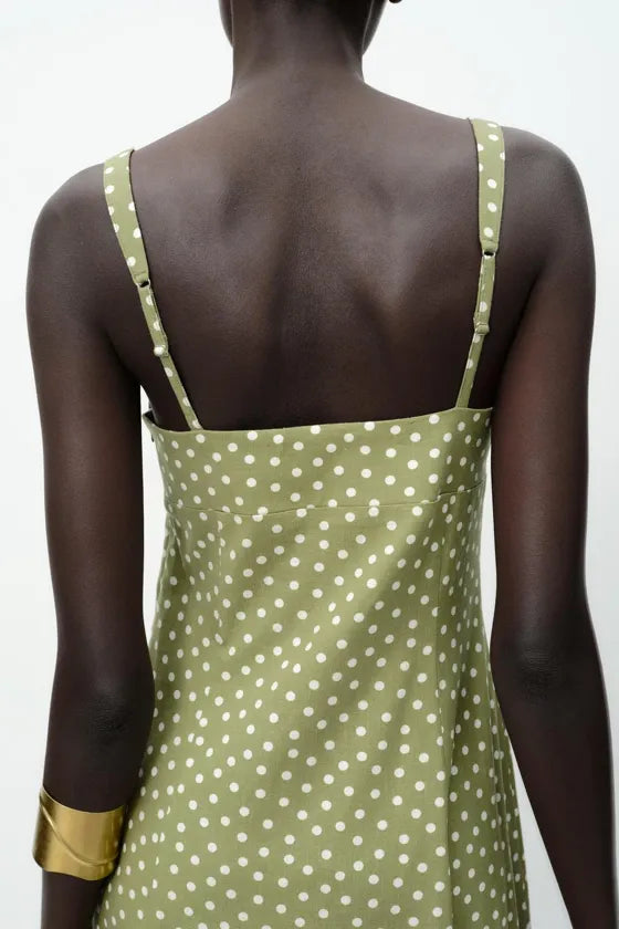 POLKA DOT LINEN MIDI DRESS