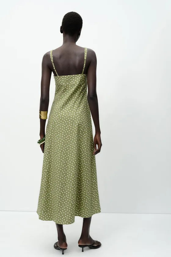 POLKA DOT LINEN MIDI DRESS