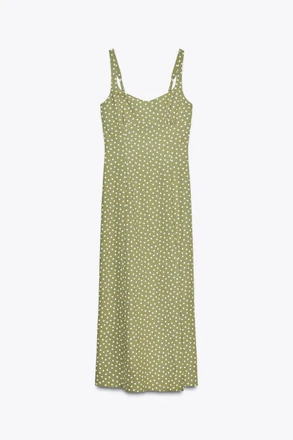 POLKA DOT LINEN MIDI DRESS