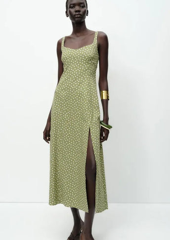 POLKA DOT LINEN MIDI DRESS