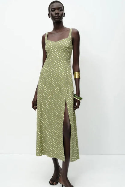 POLKA DOT LINEN MIDI DRESS