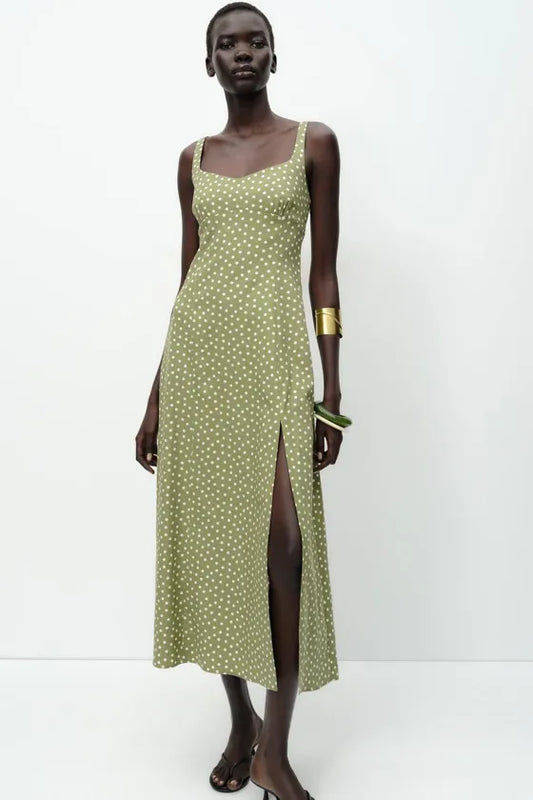 POLKA DOT LINEN MIDI DRESS