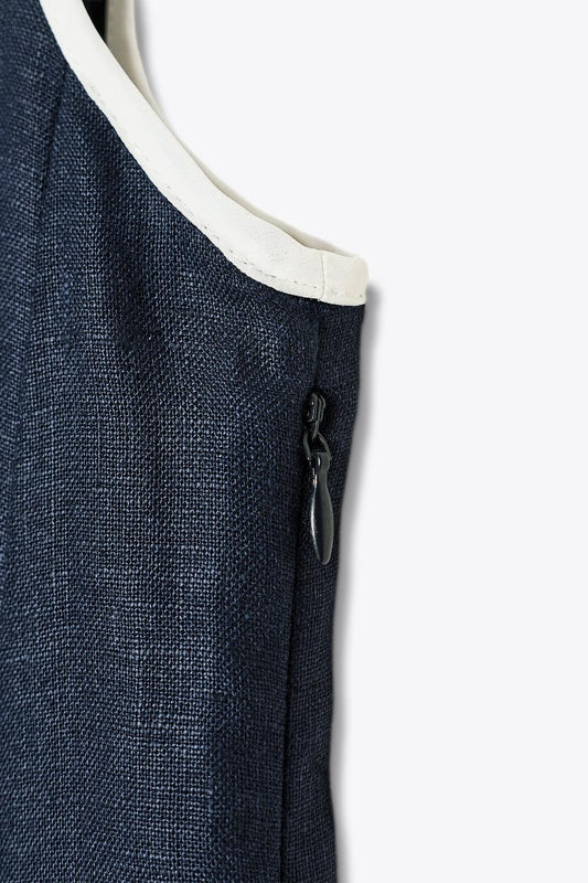 CONTRASTING TRIM LINEN MIDI DRESS