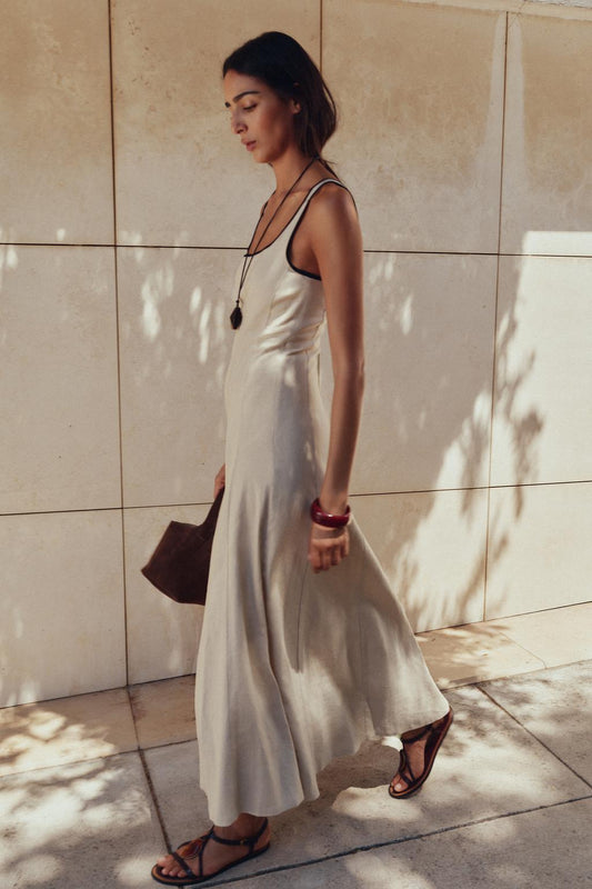 MIDI DRESS WITH CONTRAST PIPING