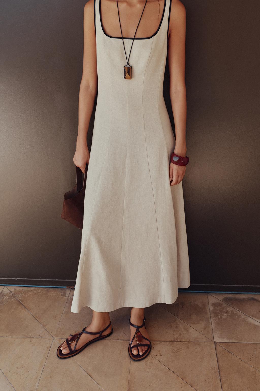 MIDI DRESS WITH CONTRAST PIPING
