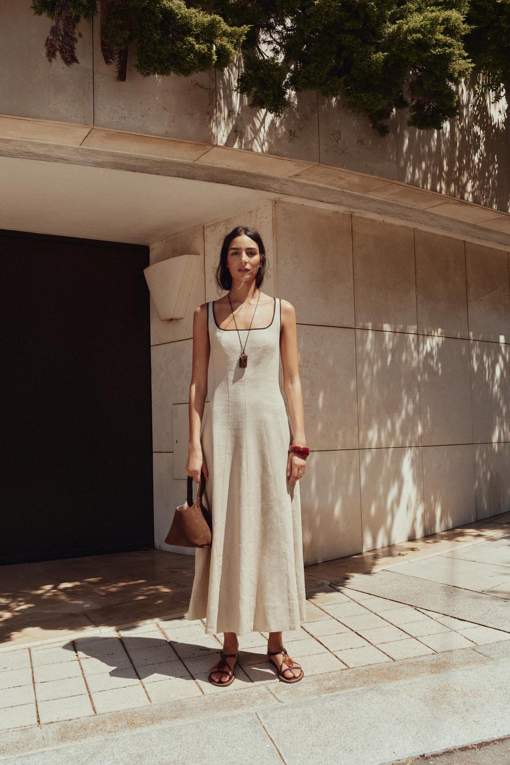 MIDI DRESS WITH CONTRAST PIPING