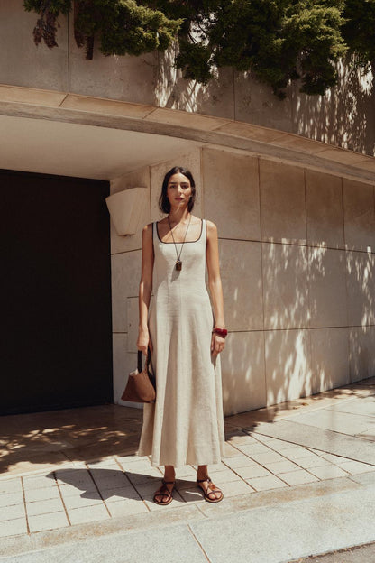 MIDI DRESS WITH CONTRAST PIPING