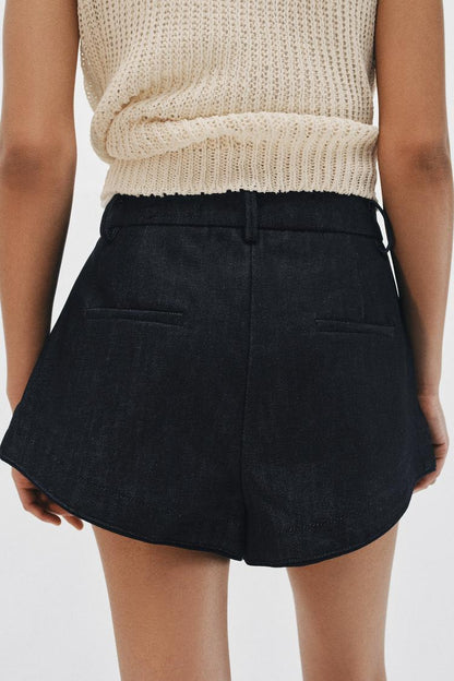 DARTED DENIM SHORTS
