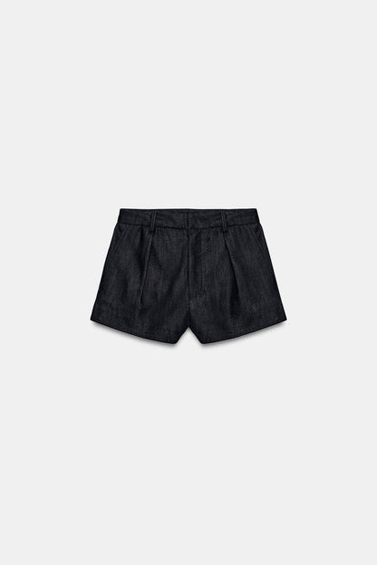 DARTED DENIM SHORTS