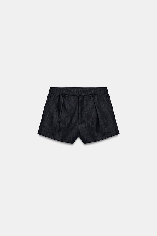 DARTED DENIM SHORTS