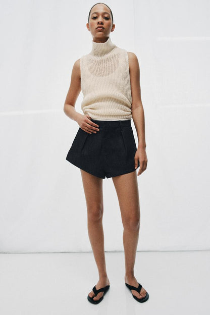 DARTED DENIM SHORTS