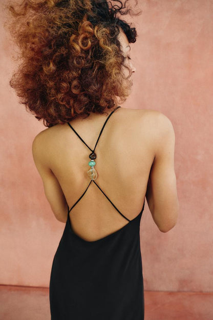 STRAPPY MIDI DRESS WITH BEADS