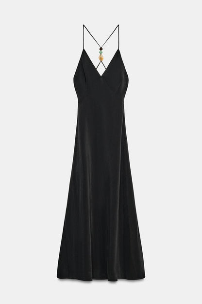 STRAPPY MIDI DRESS WITH BEADS
