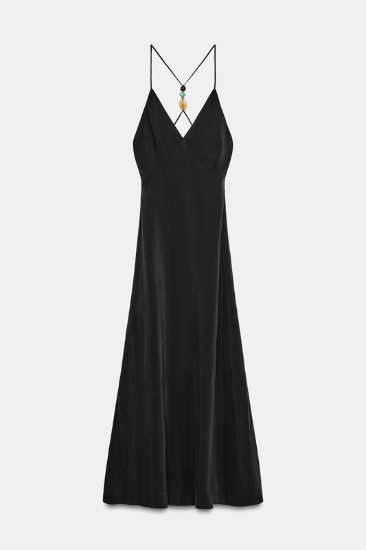 STRAPPY MIDI DRESS WITH BEADS