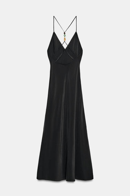 STRAPPY MIDI DRESS WITH BEADS