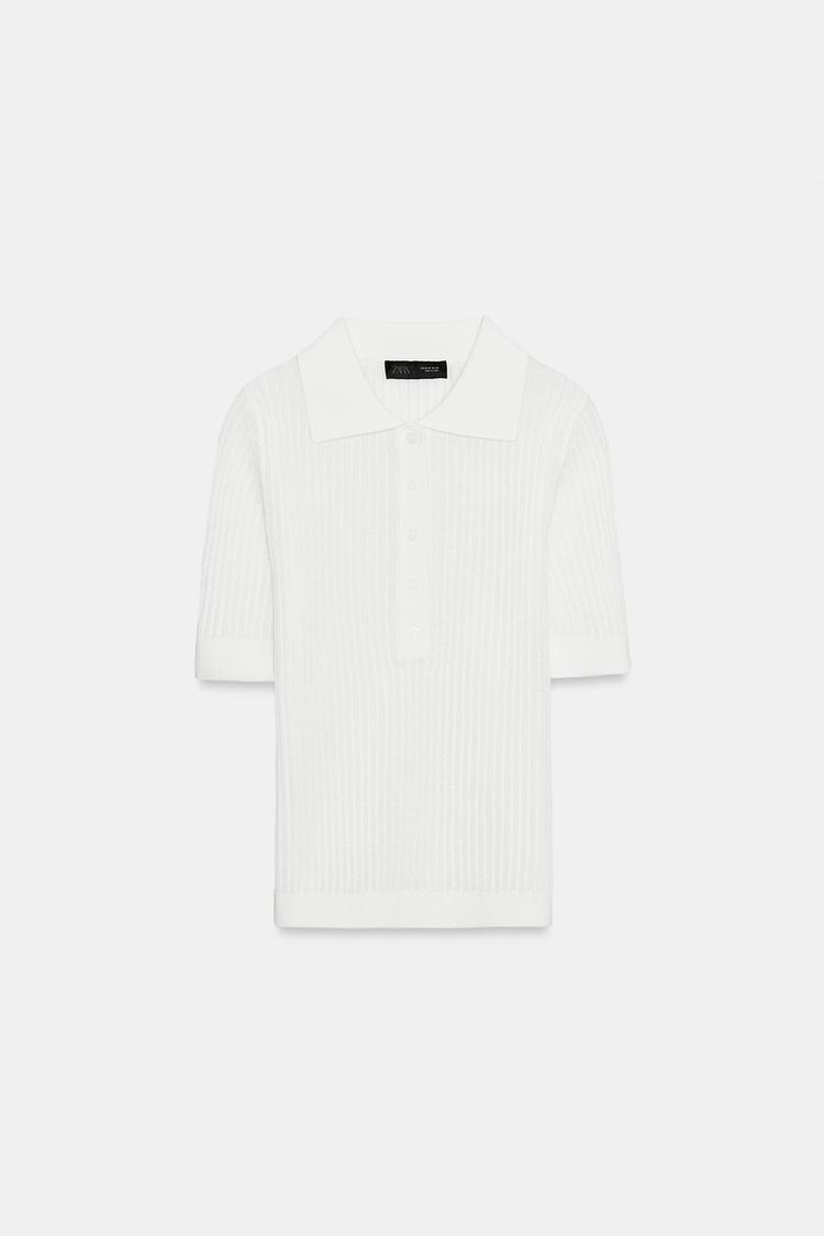 SEMI-SHEER KNIT POLO SHIRT