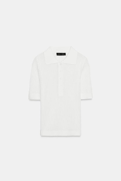SEMI-SHEER KNIT POLO SHIRT