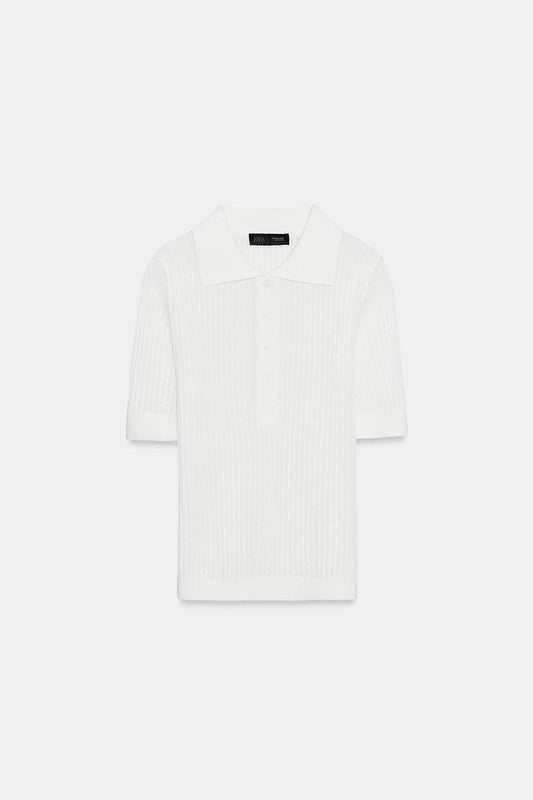 SEMI-SHEER KNIT POLO SHIRT
