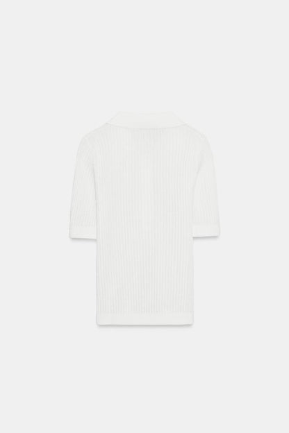 SEMI-SHEER KNIT POLO SHIRT