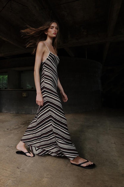 STRIPED RUSTIC MIDI DRESS