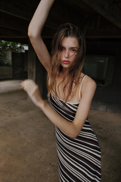 STRIPED RUSTIC MIDI DRESS