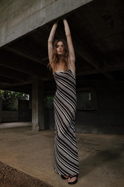 STRIPED RUSTIC MIDI DRESS
