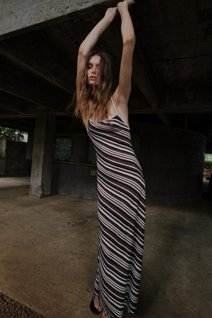 STRIPED RUSTIC MIDI DRESS