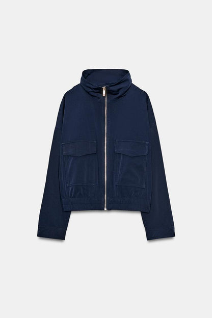 HIGH COLLAR JACKET WITH FLAP POCKETS