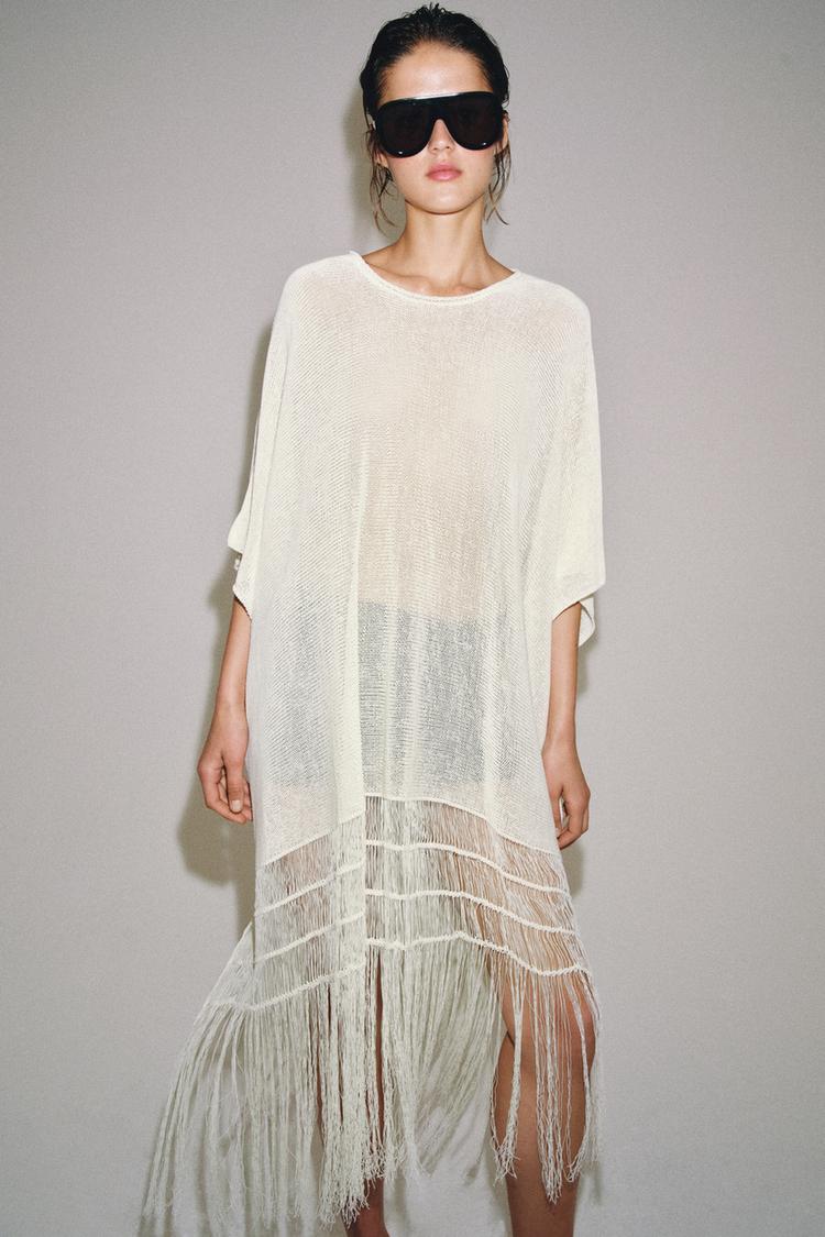FRINGED KNIT TUNIC COVER-UP
