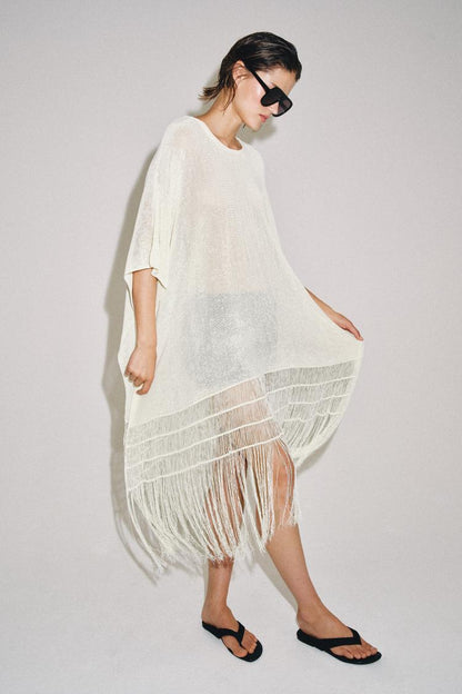 FRINGED KNIT TUNIC COVER-UP