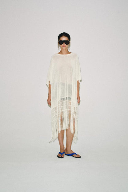 FRINGED KNIT TUNIC COVER-UP