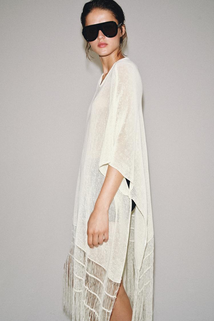 FRINGED KNIT TUNIC COVER-UP