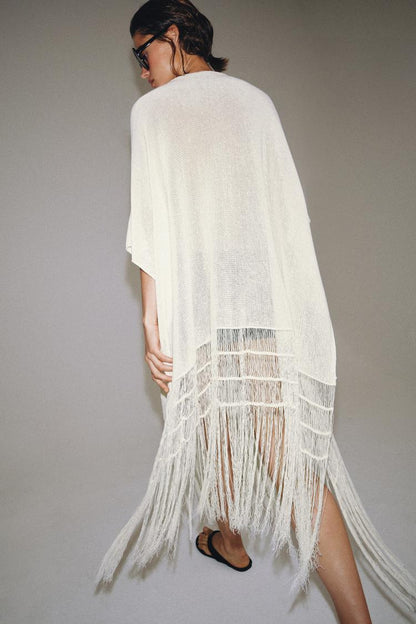 FRINGED KNIT TUNIC COVER-UP