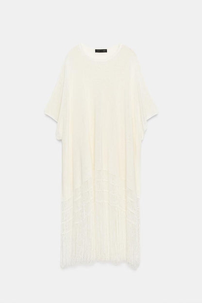 FRINGED KNIT TUNIC COVER-UP