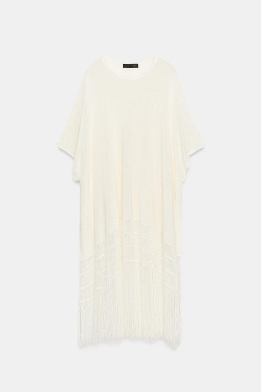 FRINGED KNIT TUNIC COVER-UP