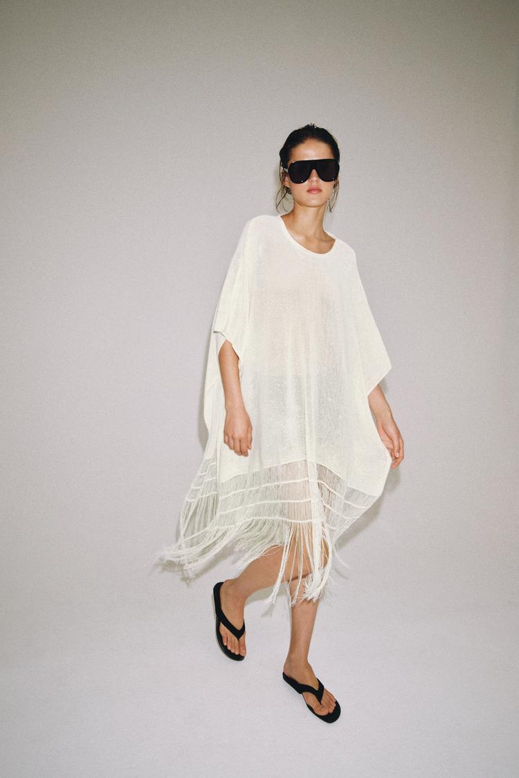 FRINGED KNIT TUNIC COVER-UP