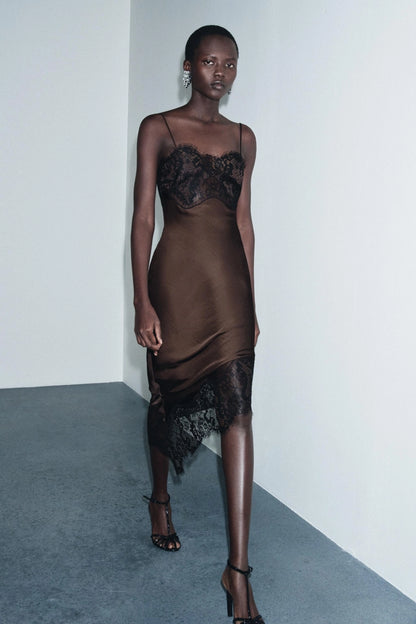 ASYMMETRICAL SATIN DRESS WITH LACE FROM THE COLLECTION