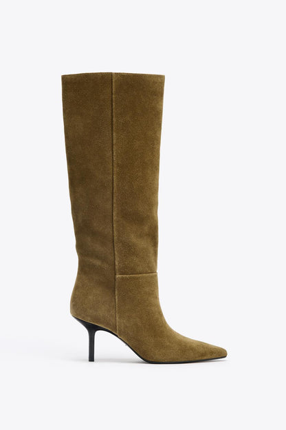 SPLIT SUEDE STILETTO HEEL BOOTS