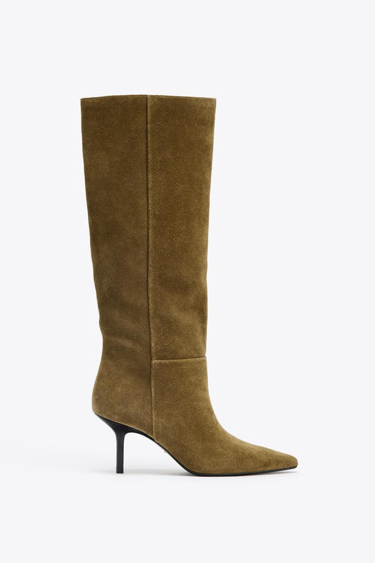 SPLIT SUEDE STILETTO HEEL BOOTS