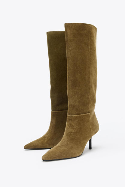 SPLIT SUEDE STILETTO HEEL BOOTS