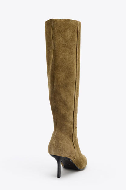 SPLIT SUEDE STILETTO HEEL BOOTS